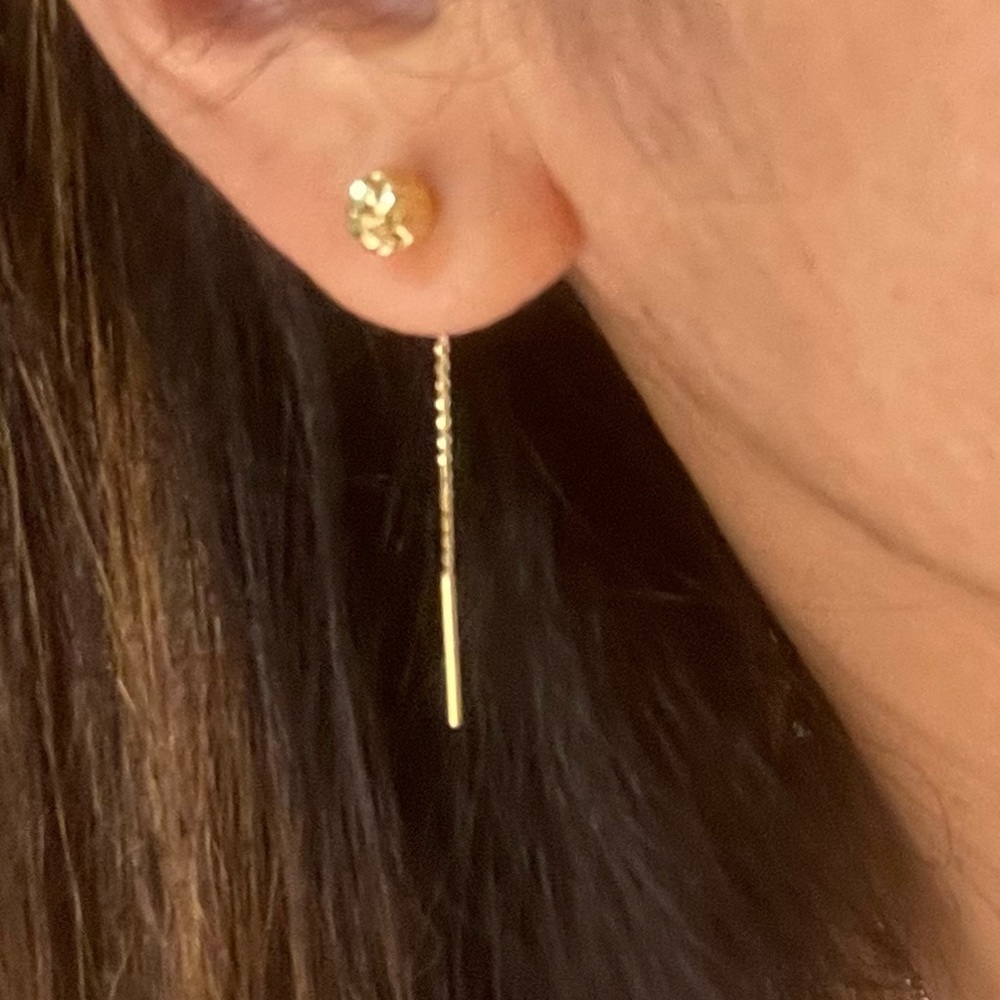 14k Solid Gold-Stud Dangling Earrings - image 2